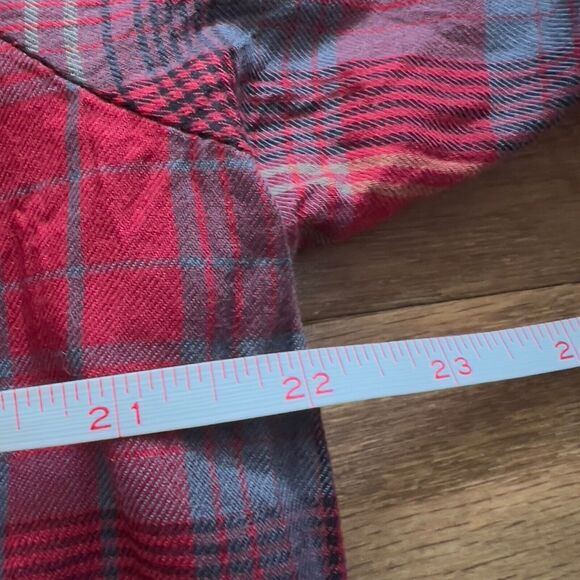 Soft Surroundings Pajama Top Size XL Night Divine Button Up Red Plaid Ruffle - Picture 4 of 7